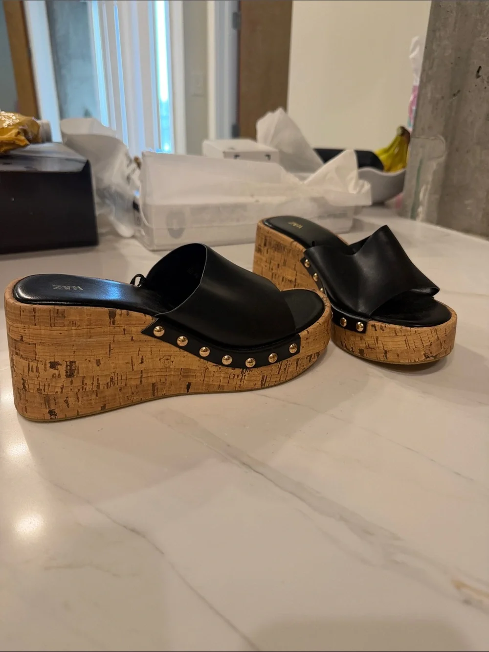 NWT Zara Black Wedges size 38